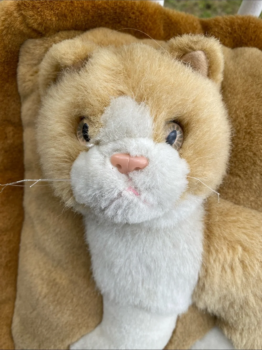 Vintage Kitty Cat Plush Pillow, Accent Tan & Cream Cozy Decorative Cushion 3D